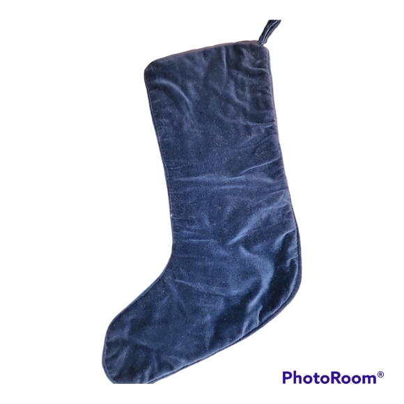 VTG Needlepoint Stocking Cherub Angel Navy Blue Velvet Christmas - Picture 2 of 6